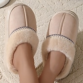 economico Pantofole da casa-pantofole pelose con suola spessa autunno&amp;amp;pantofole invernali in cotone per esterni con interno in caldo peluche spesso e confortevole per la casa
