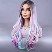 abordables Pelucas de fiesta-Peluca larga y ondulada con rizos, resistente al calor, con gorro de red rosa, cabello sintético natural rizado para cosplay diario, peluca con temática atrevida