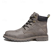 cheap Work Boots-Men&#039;s Brown Leather Work Boots, Durable Lace-Up Ankle Boots with Rugged Sole, Perfect for Outdoor Activities, Construction, and Casual Wear