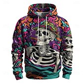 levne Gothic a lebka-Pánské Grafika Tmavá Kapuce Kapucky Mikina Kapuce Dlouhý rukáv Mikina s kapucí Kapuce prázdniny 3D tisk Dovolená Outdoorové sporty Jdeme ven Fialová Potisk Zima Jaro &amp; podzim Návrhář