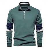 economico Felpe di base-felpe con collo finto e cerniera a un quarto da uomo, pullover casual patchwork, felpa in misto cotone per uomo