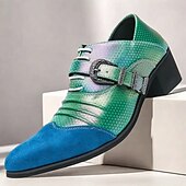 olcso Félig formális-férfi irizáló csatos pántos oxford cipő kék velúr orrral és kígyó pikkelymintás műbőr – merész vintage stílusú hegyes orrú ruhacipő