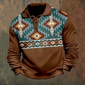 billige Men&#039;s Vintage Polo-Herre Folk Poloskjorter Pullover Langermet Poloskjorter Krage Årgang Fritid Daglig Gateklær Knapper 3D-utskrift Høst vinter Brun Militærgrønn