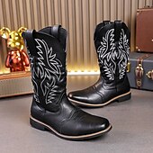 levne Cowboy &amp; Western Boots-pánské černé westernové kovbojské boty – vyšívaný shaft s klasickou špičatou špičkou, vintage styl pro rodeo nebo běžné nošení