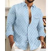 economico camicia da uomo con bottoni-Per uomo Camicia Camicia estiva Camicia con bottoni Maglietta informale Camicia da spiaggia Nero Bianco Verde chiaro Azzurro cielo Verde scuro Manica lunga Liscio Bavero Hawaiano Per eventi Jacquard