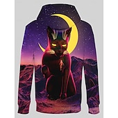 baratos Moletons-Gato Moletom Pullover dia das Bruxas 3D Bolso frontal Arte Gráfica Para Casal Homens Mulheres Adulto Dia Das Bruxas Carnaval Baile de Máscaras Impressão 3D Festa Casual / Diário
