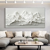 cheap Landscape Paintings-Handmade Original Snow Mountain Oil Painting On Canvas  Abstract Texture Winter Landscape Wall Art for Home Decor With Stretched Frame/Without Inner Frame Painting