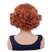 economico Parrucche storiche-Parrucca corta ondulata per donne capelli ricci parrucca sintetica naturale con divisione centrale parrucca piena adatta per cosplay carnevale uso quotidiano parrucche di Halloween