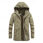 preiswerte Herrenjacken &amp; Herrenmäntel-Herren Winterjacke Fleecejacke Freizeitjacke Täglich Urlaub warm Tasche Vlies Herbst Winter Glatt Modisch Strassenmode Mit Kapuze Standard Schwarz Khaki Armeegrün Jacken
