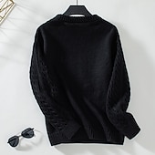 economico Colori solidi-Per donna Felpa Giornaliero Da ufficio Essenziale Tinta unica Cavi Girocollo Testurizzato Manica lunga Top regolari Maglia Fine settimana Nero Beige Autunno Inverno