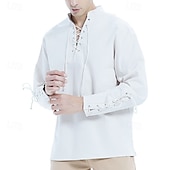 economico Casual da lavoro-Per uomo Camicia camicia di lino Camicia popover Maglietta informale Camicia di cotone Liscio Hawaiano Per eventi Nero Bianco Vino Blu marino Manica lunga Colletto alla coreana Primavera &amp; Autunno