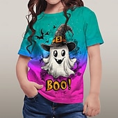 voordelige Halloweenkostuums voor meisjes-Halloween Voor meisjes 3D Grafisch Geest T-shirt Korte mouw Zomer Lente Modieus Basic Polyester Kinderen 4-12 jaar Strakke ronde hals Buiten Casual Dagelijks Normale pasvorm