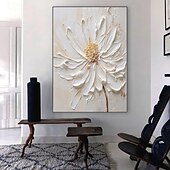 preiswerte Blumen-/Botanische Gemälde-Ölgemälde handgemaltes 3D-Blumengemälde, handgefertigtes Palettenmesser, Blumen, Ölgemälde, Wandkunst, großes 3D-weißes Strukturgemälde, moderne dekorative Gemälde, Impressionismus, abstraktes weißes