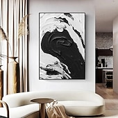 economico Quadri astratti-dipinto a mano bianco nero con texture pittura oversize 3d fatto a mano arte murale geometrica astratta grande dipinto minimalista bianco nero con texture per soggiorno camera da letto decorazione
