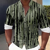 halpa Geometric Pattern-Miesten Raidoitettu Geometrinen printti Pukupaita Button Up paita Pitkähihainen Vapaa-aika Loma Päivittäin Kesä 봄 &amp; Syksy Nauhakaulus isoisän kaulus 3D-tulostus Sininen Apila Khaki Mustavalkoinen