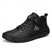 cheap Ankle Boots-Men&#039;s White Faux Leather High-Top Ankle Boots – Handcrafted Stitching, Lace-Up Design with Velcro Strap, Rugged Non-Slip Sole for Outdoor and Casual Wear