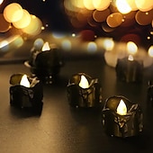 cheap Halloween Lights-Black Flameless Teardrop Candle Lights Yellow Twinkle Tea Light Candle with Glitter Decoration Freestanding Plastic Round Single Wick for Various Room Types Valentine&#039;s Day  Halloween Christmas