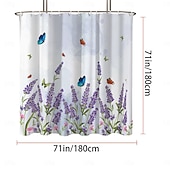 お買い得  シャワーカーテン-フック付きシャワーカーテン 180cm*180cm(70&quot;*70&quot;) ポリエステル 洗える防水バタフライラベンダーパターン バスルームデコ