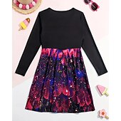 tanie Sukienka 3D Shining Vision-Dziewczyny &#039; 3D Graficzny Paw Sukienka Długi rękaw Lato Wiosna Urlop Codzienny Święto Księżniczka Piękny Słodkie Dzieci 4-12 lat Codzienne sukienki Sukienka A line Do kolan Regularny