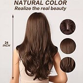 economico Parrucche trendy sintetiche-parrucche marroni parrucca sintetica lunga con alta densità naturale testa calore parrucche permanenti per capelli per donne