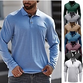 billiga Klassisk pikétröja för män-Herr POLO Shirt Golftröja Ledigt Sport Kavajslag Långärmad Mode Grundläggande Ensfärgat Knapp Vår &amp; Höst Normal Ljusblå Militärgrön Mörkgrå Sjöblå Retroröd Aprikos POLO Shirt
