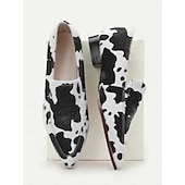 billige Slip-ons og loafers til kvinner-loafers i imitert skinn for kvinner – stilige svarte og hvite slip-on-leiligheter for fritids- og kontorklær