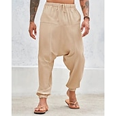 preiswerte Heim-Herren Baumwollhosen Hose Hosen Sommerhosen Strandhose Haremshose Tasche Kordelzug Elastische Taille Glatt Komfort Atmungsaktiv Täglich Festtage Urlaub Hawaiianisch Boho Armeegrün Weiß