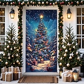 billige juledørdeksler-juledørdekorasjoner dørdeksler juletre farget glass dør billedvev dør gardin dekorasjon bakteppe dør banner for inngangsdør gårdshus ferie fest dekor forsyninger innendørs/utendørs