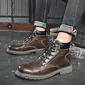 cheap Work Boots-Men&#039;s Brown Leather Work Boots, Durable Lace-Up Ankle Boots with Rugged Sole, Perfect for Outdoor Activities, Construction, and Casual Wear