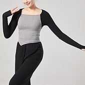 billiga Dansträning-Sportkläder Topp Ren Färg Tvinning Dam Prestanda Träning Långärmad Hög Polyester