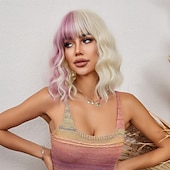 voordelige Synthetische trendy pruiken-Synthetische pruiken Uniformen carrière Kostuums Prinses Gekruld Golvend Middelste stuk Gelaagd kapsel Machinegemaakt Pruik 35.6 cm Goudroze Synthetisch haar Dames Cosplay Feest Modieus Blond