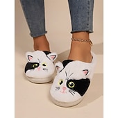 cheap Women&#039;s Slippers &amp; Flip-Flops-Women&#039;s Plush Cat Face Slippers – Cozy Furry Indoor Footwear with Cute Animal Design for Winter Comfort