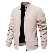 abordables chaqueta deportiva-Hombre Chaqueta tipo gofre Chaqueta casual Casual Diario Sexy Primavera &amp; Otoño Color sólido/liso Casual Cuello Mao Regular Albaricoque Negro Verde Claro Caqui Verde Ejército Chaquetas