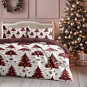 baratos Roupa de Cama de Natal-capa de edredom de natal com design de árvore de natal vermelha roupa de cama festiva 100% algodão macio e aconchegante para decoração sazonal de quarto queen king size