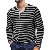 economico Maglietta casual Henley-Per uomo Maglietta con bottoni Maglietta Maglia Henley Camicia a Maniche Lunghe Manica Lunga Henley Primavera &amp; Autunno A righe Moda Designer Essenziale Bottoni Vacanza Streetwear Uscire Nero Bianco