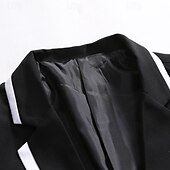 cheap Men&#039;s Blazers-Men&#039;s Graduation Blazer Business Cocktail Party Wedding Party Fashion Casual Spring &amp;  Fall Polyester Color Block Buttons Pocket Comfortable Single Breasted Blazer Black