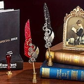 preiswerte Mal-, Zeichen- und Künstlerbedarf-1 Set Geschenkbox, Federkiel, Kalligraphie-Stift und Tintenschreiber-Set, antikes Schreiben, Quilt-Tintenfeder, mechanisches Getriebe, Steampunk-Federkiel zum Zeichnen, Signieren und für