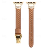 billiga Apple Watch-band-Läderband Kompatibel med Apple Watch klockband 38mm 40mm 41mm 42mm 44mm 45mm 49mm Elastisk Bling Diamond Fjärilsspänne Äkta Läder Strass Ersättningsurband för iwatch Ultra 2 Series 9 8 7 SE 6 5 4 3 2