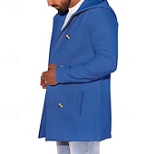 billiga Trenchcoat för män-Herr Peacoat Trenchcoat Dagligen Semester Höst vinter 50% bomull Håller värmen Ytterkläder Kläder Mode Klassisk Slät Ficka Huva Dubbelknäppt