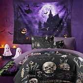 levne Halloween ložnice-Sada povlečení na přikrývku v tmavém stylu halloween - děsivý a tajemný design - obsahuje povlak na přikrývku a povlak na polštář - měkká a odolná látka