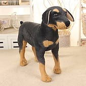 abordables Animaux en Peluche-1pc chien noir simulé jouet en peluche chien simulé mignon chien décoration poupée chien pour amis et animaux de compagnie (10,6 pouces de long)