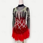 voordelige Schaatsjurken-Kunstschaatsjurk Dames Voor meisjes Schaatsen Jurken Zwart / rood Lapwerk Netstof Hoge Elasticiteit Opleiding Wedstrijd Kunstschaatskleding Klassiek Kristal / Bergkristal Lange mouw Schaatsen