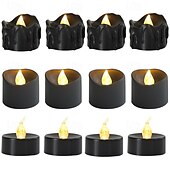 cheap Halloween Lights-Black Flameless Teardrop Candle Lights Yellow Twinkle Tea Light Candle with Glitter Decoration Freestanding Plastic Round Single Wick for Various Room Types Valentine&#039;s Day  Halloween Christmas