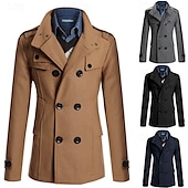 levne Pánský trenčkot-Pánské Polní kabát Peacoat Trenčkot Denní Dovolená Podzim zima Polyester Zahřívací Svrchní oděvy Oblečení Módní Klasické Bez vzoru Kapsy Stojáček Dvouřadé