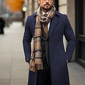 preiswerte Herren-Blazer &amp; -Anzüge-Herren Wintermantel Wollmantel Mantel Outdoor Freizeitskleidung Herbst Winter Polyester warm Oberbekleidung Bekleidung Modisch Strassenmode Glatt Tasche Kargen Doppelreihiger Verschluss