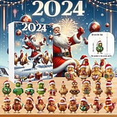 cheap Tree Accessories-Christmas Advent Calendar Ornaments,2D Acrylic Cute Chicken Baby 24pcs Christmas Ornament Kit Gift 24 Days Countdown Mini Hanging Tree Xmas Ornaments for Christmas Party Decorations