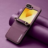 baratos Capa Samsung-telefone Capinha Para Samsung Galaxy Z Flip 7 Z Virar 6 Z Flip 5 Z Flip 4 Z Flip 3 Capa traseira com cordão com pulseira Slot para cartão TPU Metal Couro PU
