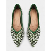 cheap Women&#039;s Flats-Women&#039;s Green Rhinestone Embellished Pointed-Toe Flats, Elegant Crystal Beaded Ballet Shoes, Perfect for Weddings, Parties, and Formal Occasions