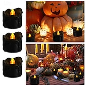 cheap Halloween Lights-Black Flameless Teardrop Candle Lights Yellow Twinkle Tea Light Candle with Glitter Decoration Freestanding Plastic Round Single Wick for Various Room Types Valentine&#039;s Day  Halloween Christmas