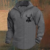 baratos Suéteres básicos-Homens Moletom Waffle Moletom Moletom com zíper Branco Vinho Verde Tropa Cáqui Cinza Claro Meio Zíper Gráfico Imprimir Imprimir Quarter Zip Natal Diário Feriado Outras estampas Roupa de rua Casual
